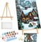 Framed Paint by Numbers Kit for Adults – Christmas Watercolor Painting Set with Wooden Frame & Easel, 7.8x11.8in DIY Canvas Art